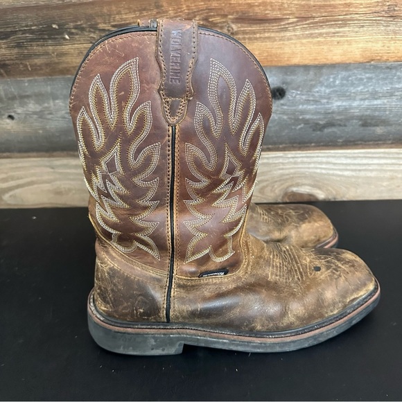 WOLVERINE Mens Brown Leather Rancher Square Toe 9 EW Wellington Steel Toe Boots - Picture 5 of 13